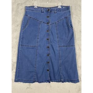 EST. 1946 Denim Skirt Womens 18W Blue Button Front A-Line Modest Pockets Stretch